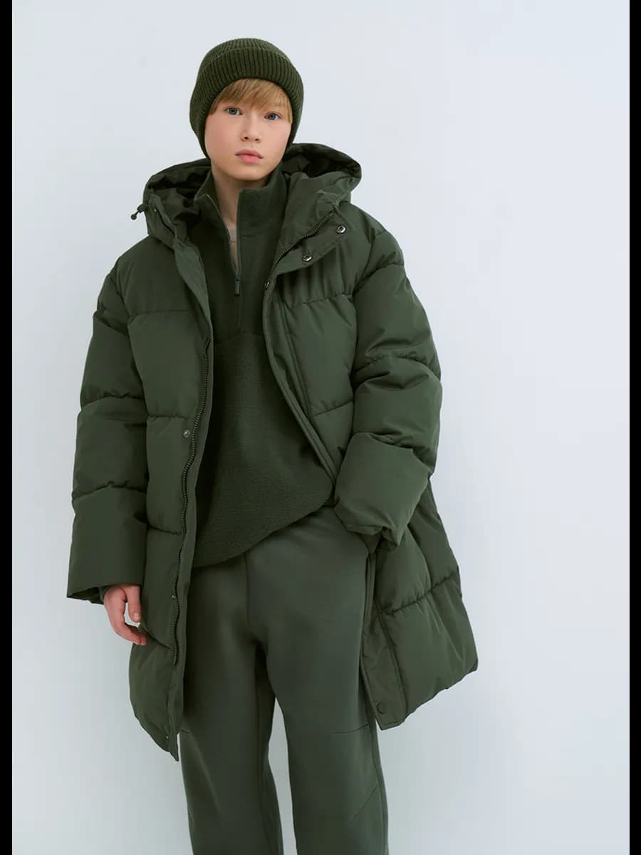 Куртка стеганая удлиненная с капюшоном