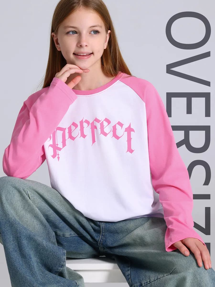 Лонгслив оверсайз для девочек подростков хлопок