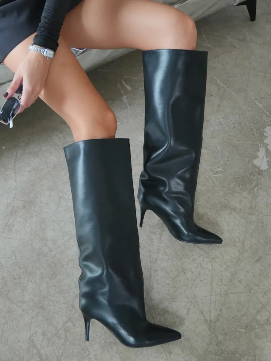 Сапоги демисезонные на каблуке натуральная кожа