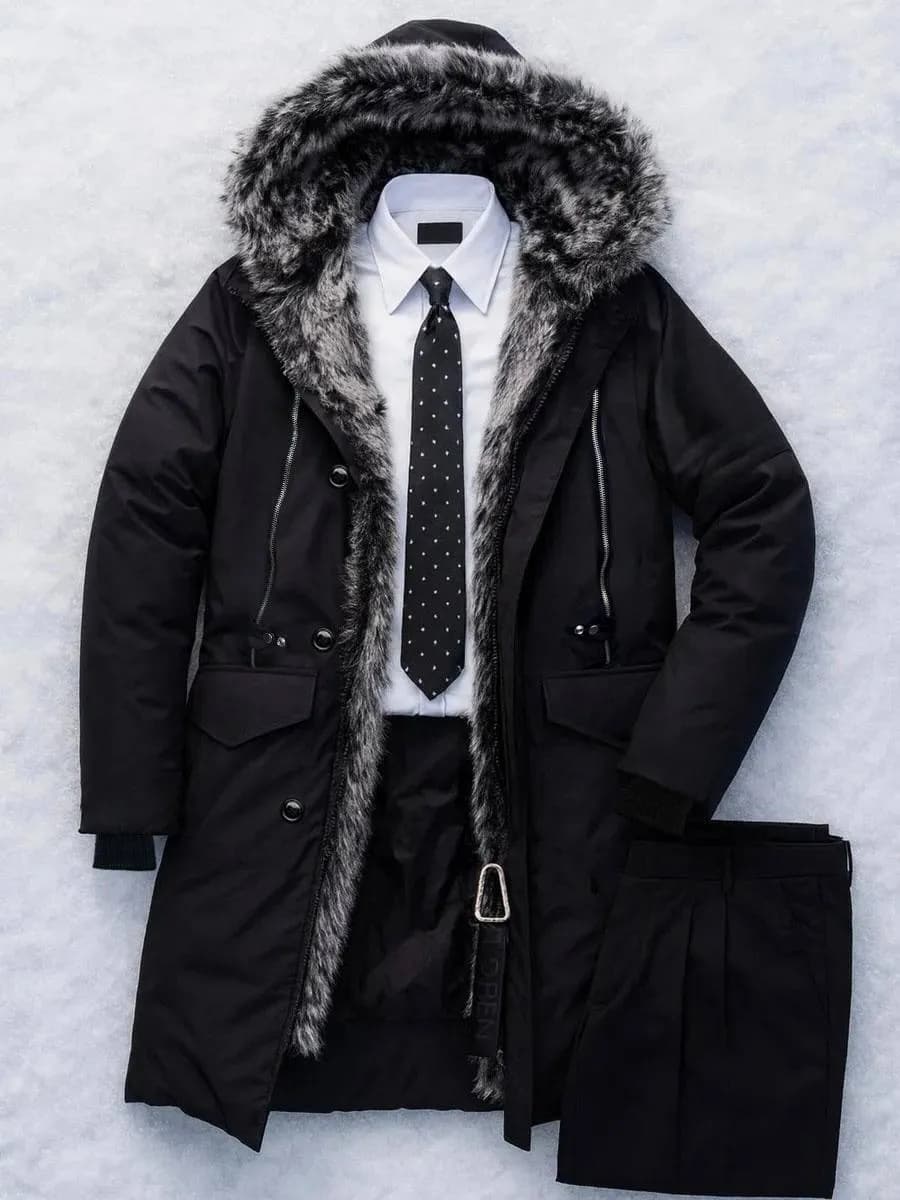 Парка с мехом удлиненная зимняя с капюшоном