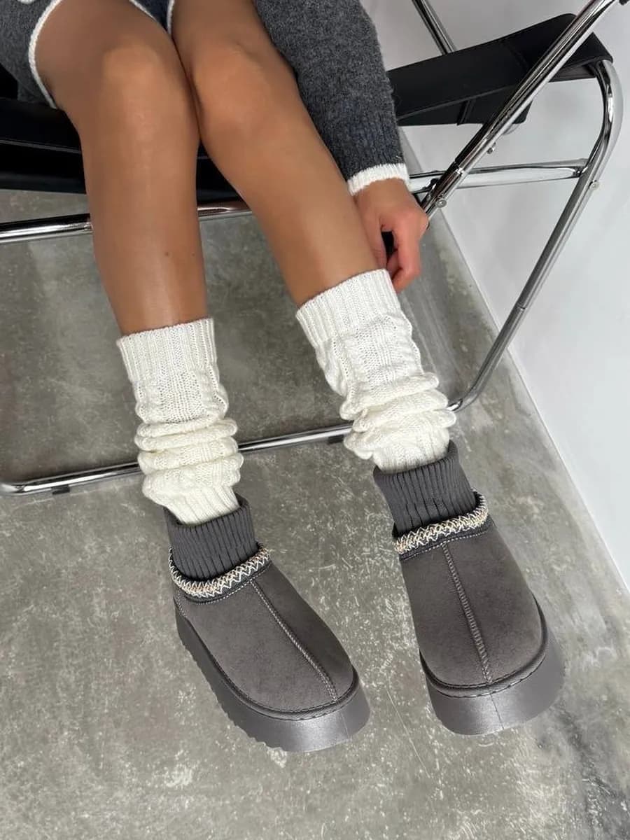 Угги укороченные с вязаным манжетом