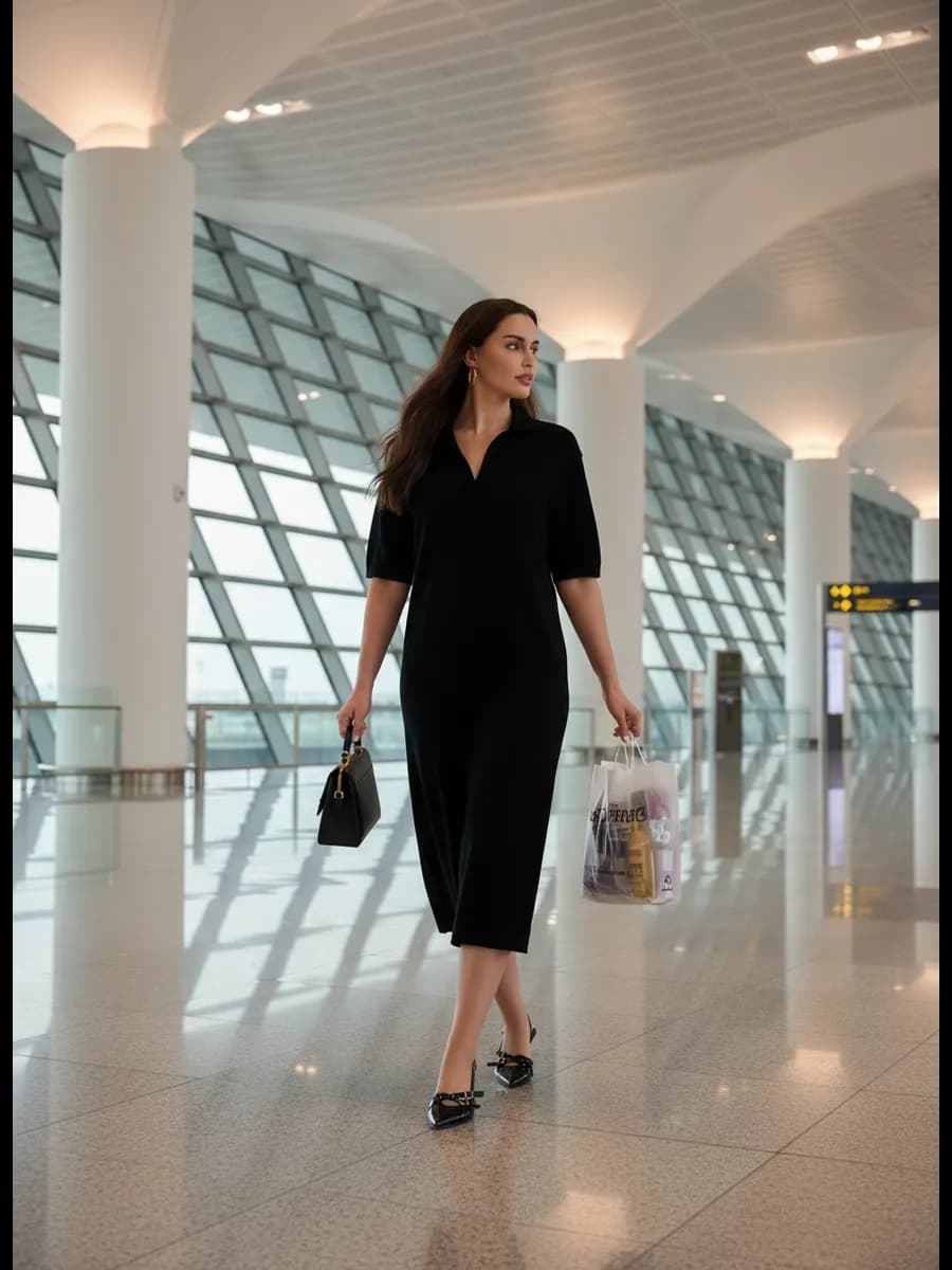 Платье-поло с разрезом и коротким рукавом