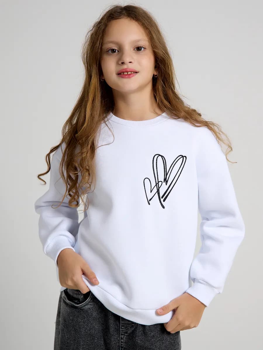 Толстовка без капюшона с вышивкой и начесом