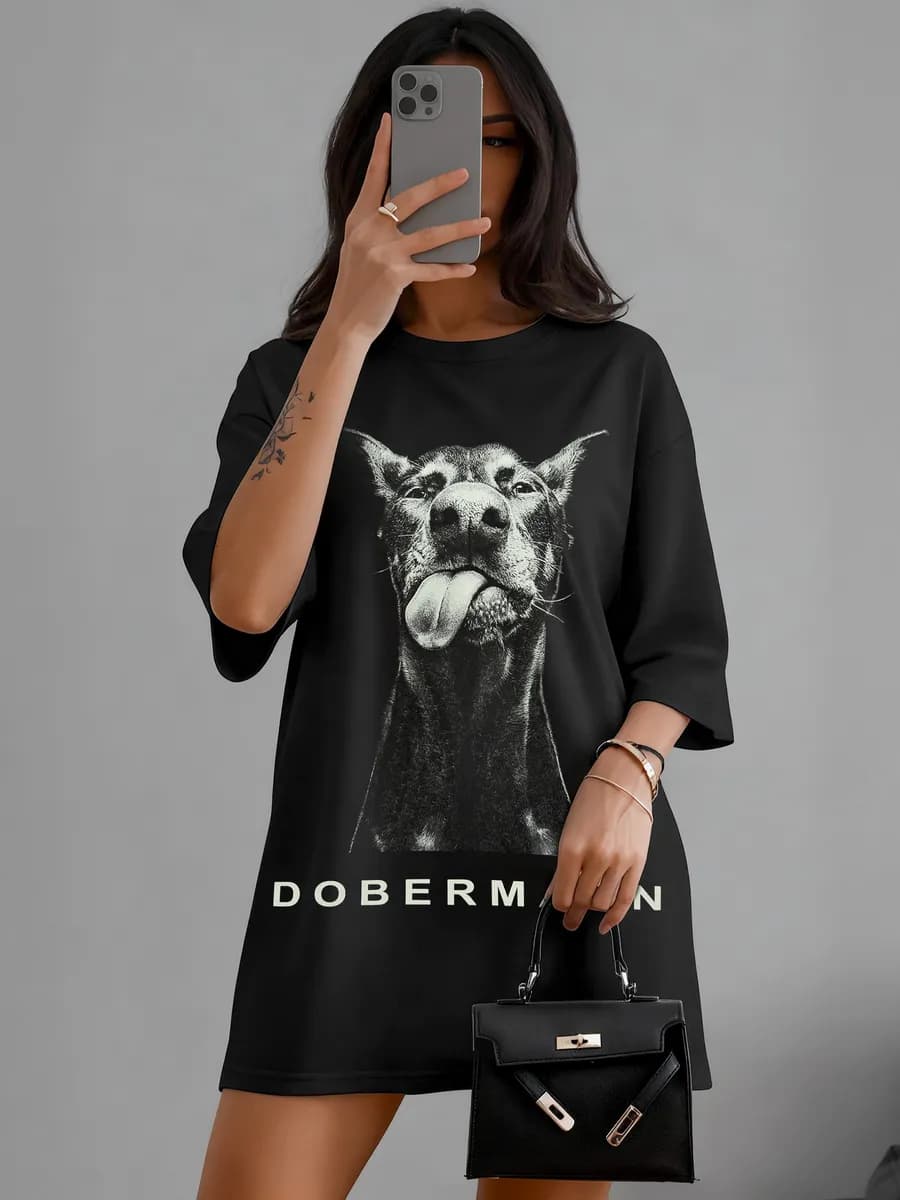 Футболка оверсайз хлопок светящийся принт пес повседневная