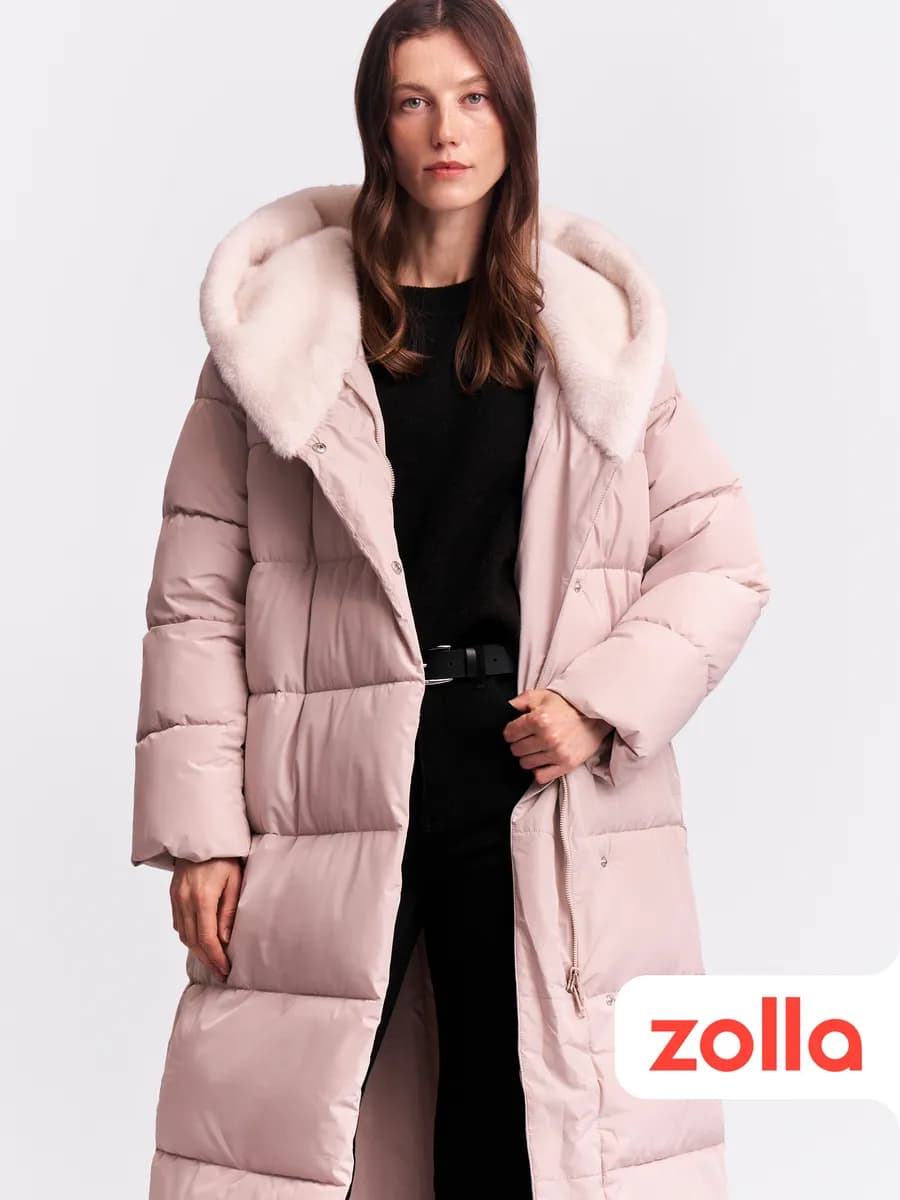 Тёплая женская куртка-пальто с капюшоном