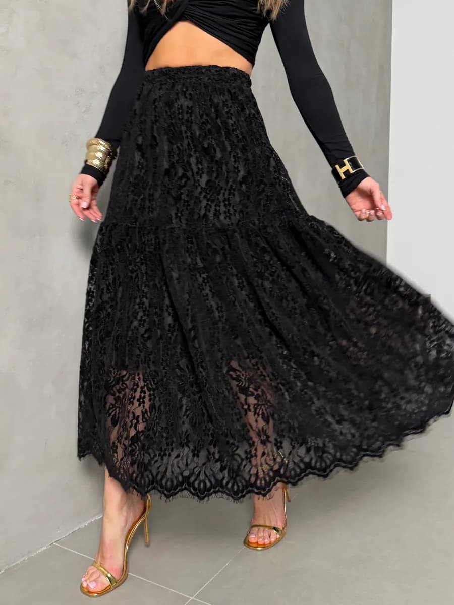 Юбка длинная нарядная праздничная гипюровая