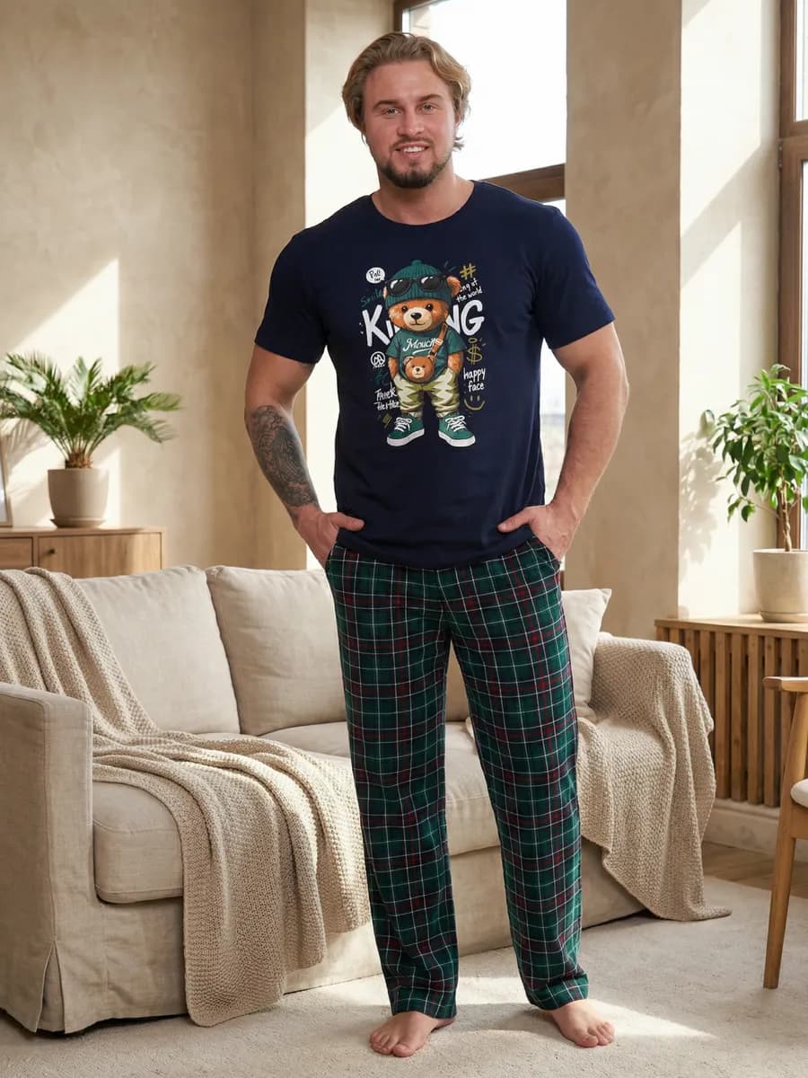 Домашний летний костюм с брюками трикотажный