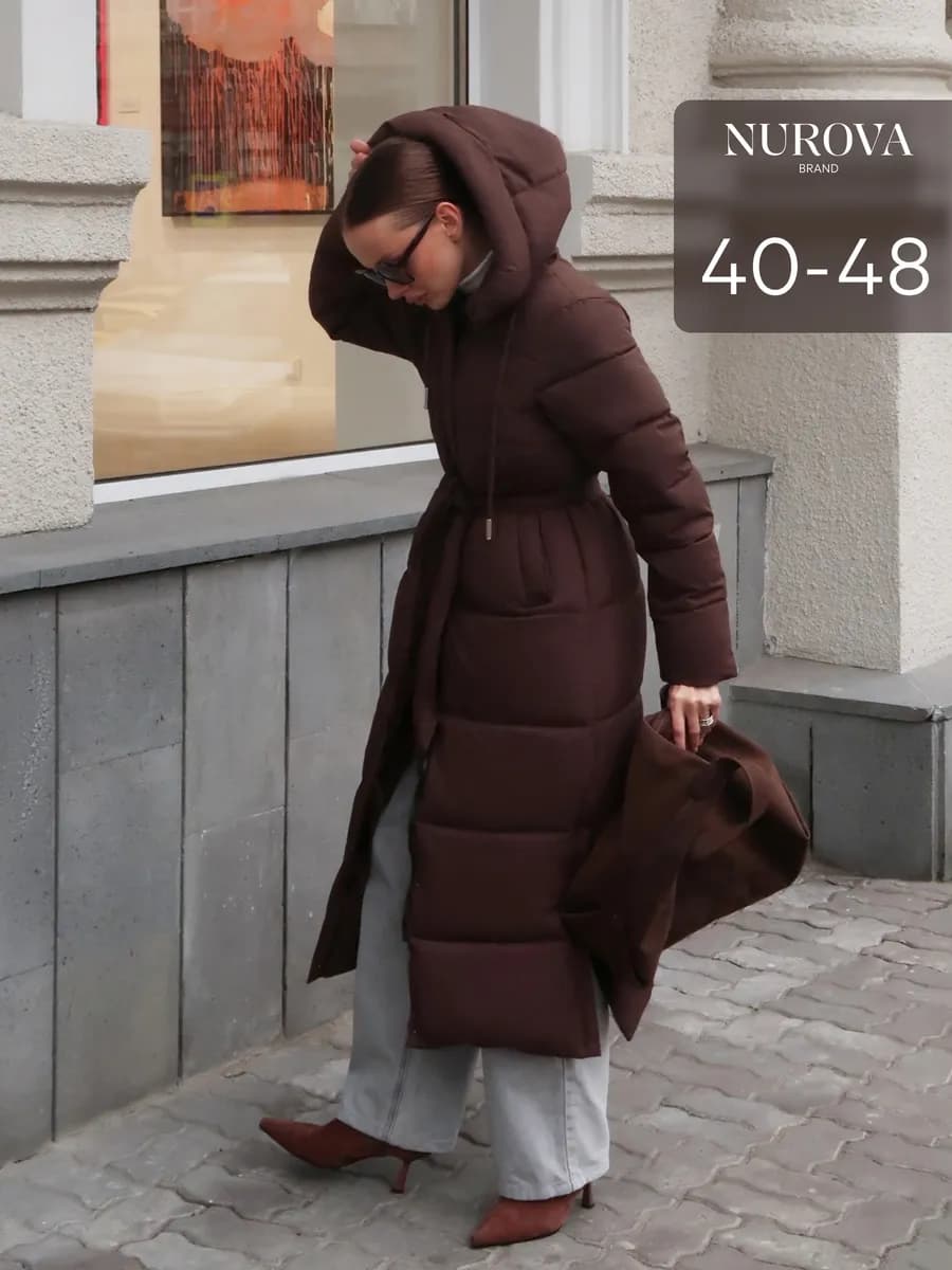 Пуховик зимний длинный с капюшоном