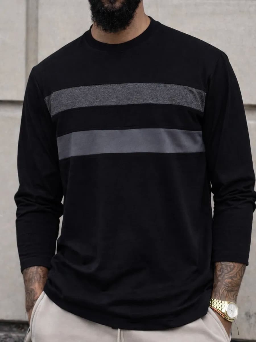 Лонгслив черный базовый хлопок