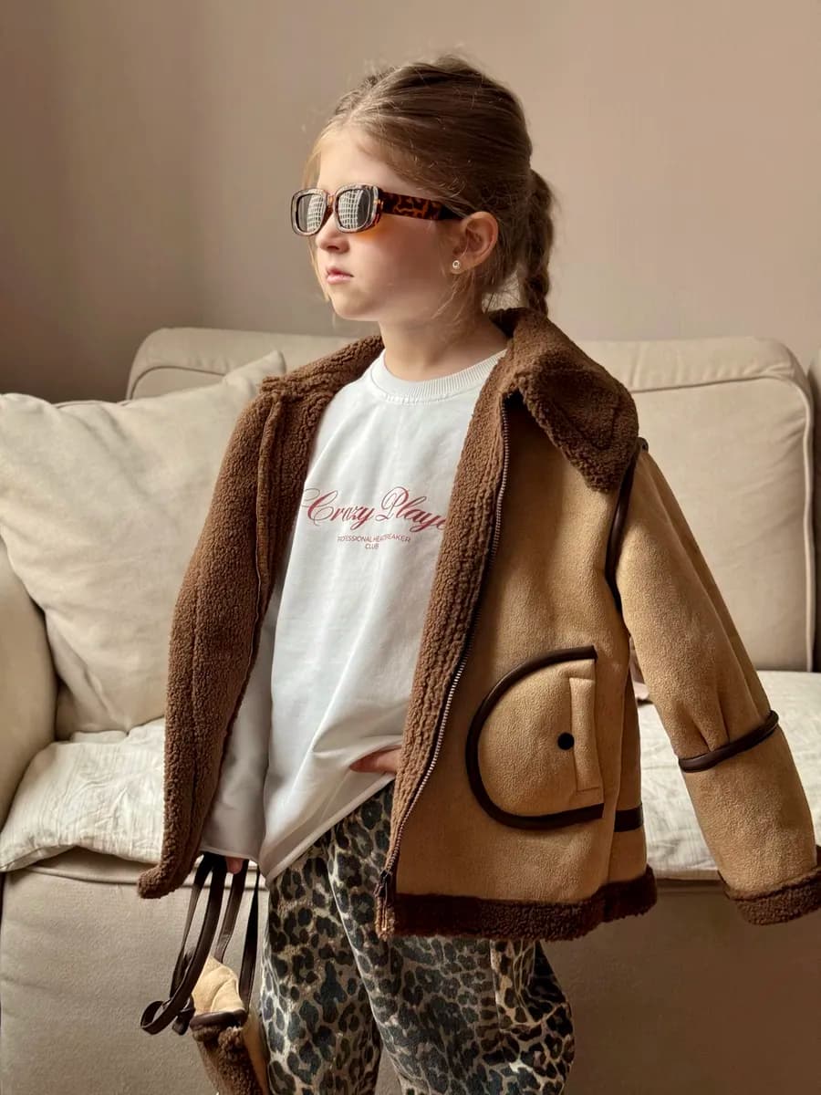 Куртка замшевая с мехом детская для девочек