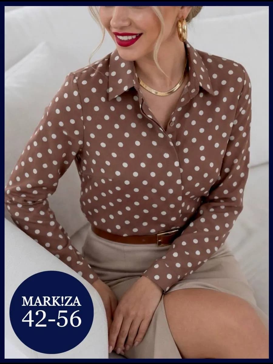 Блузка женская в горошек офисная нарядная стильная рубашка