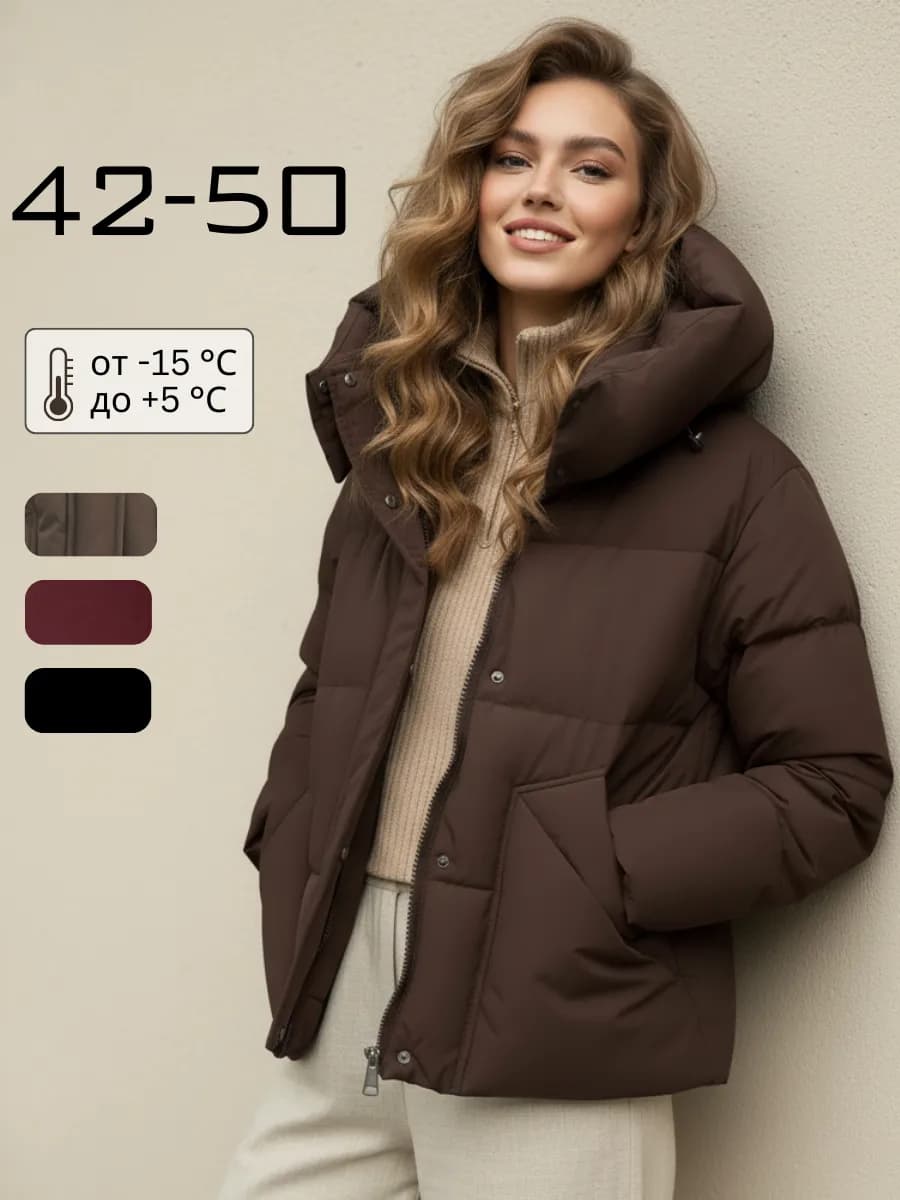 Куртка короткая зимняя с капюшоном пуховик