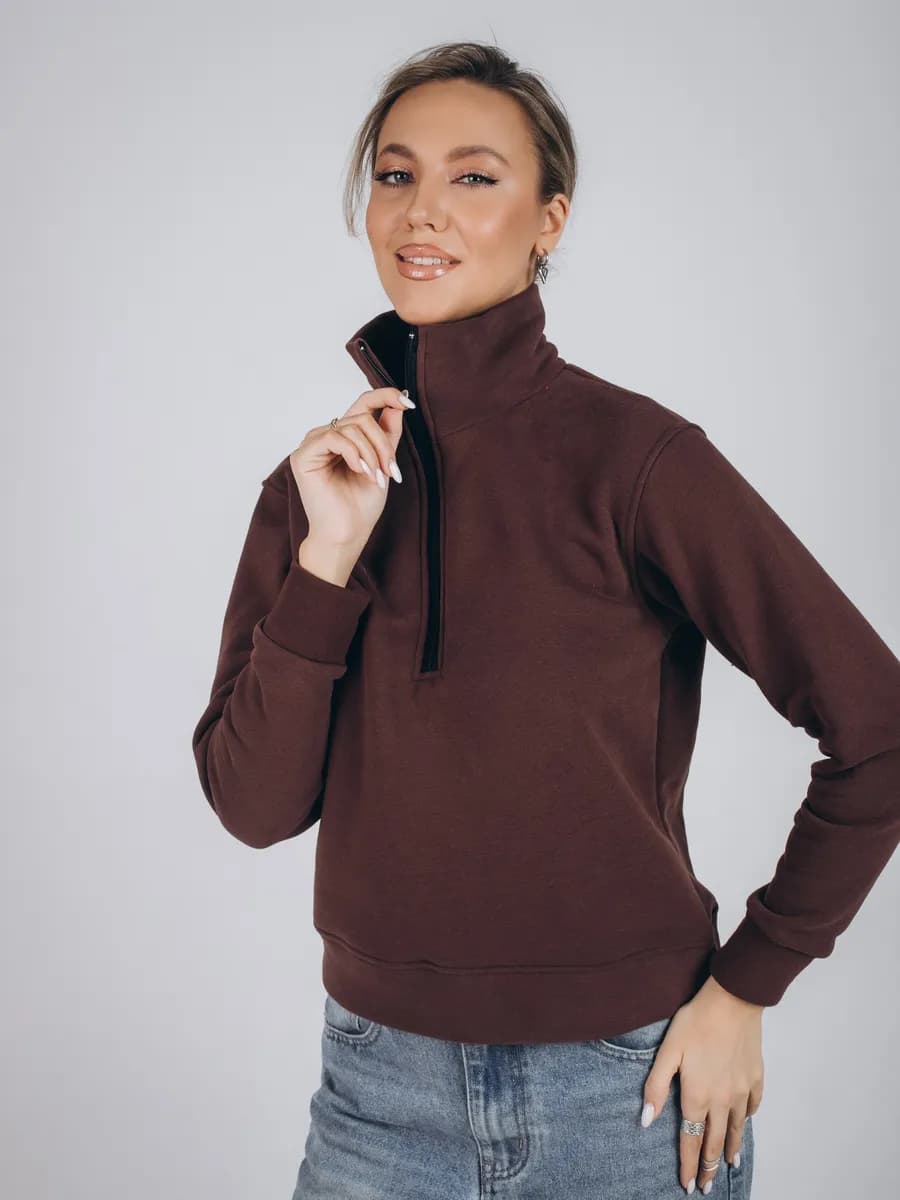 Свитшот шоколадный с молнией с начёсом кофта тёплая