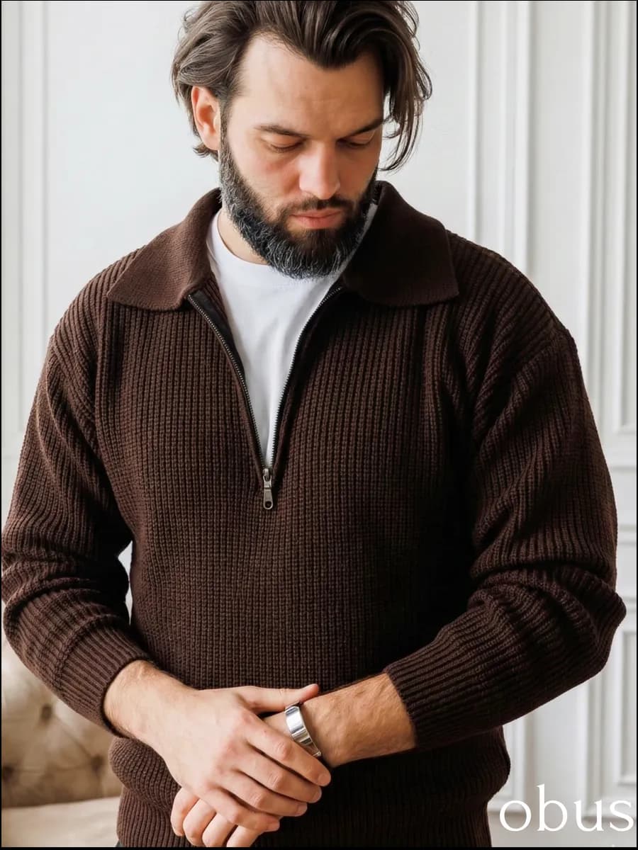 Свитер полузамок оверсайз вязаный теплый с воротником поло