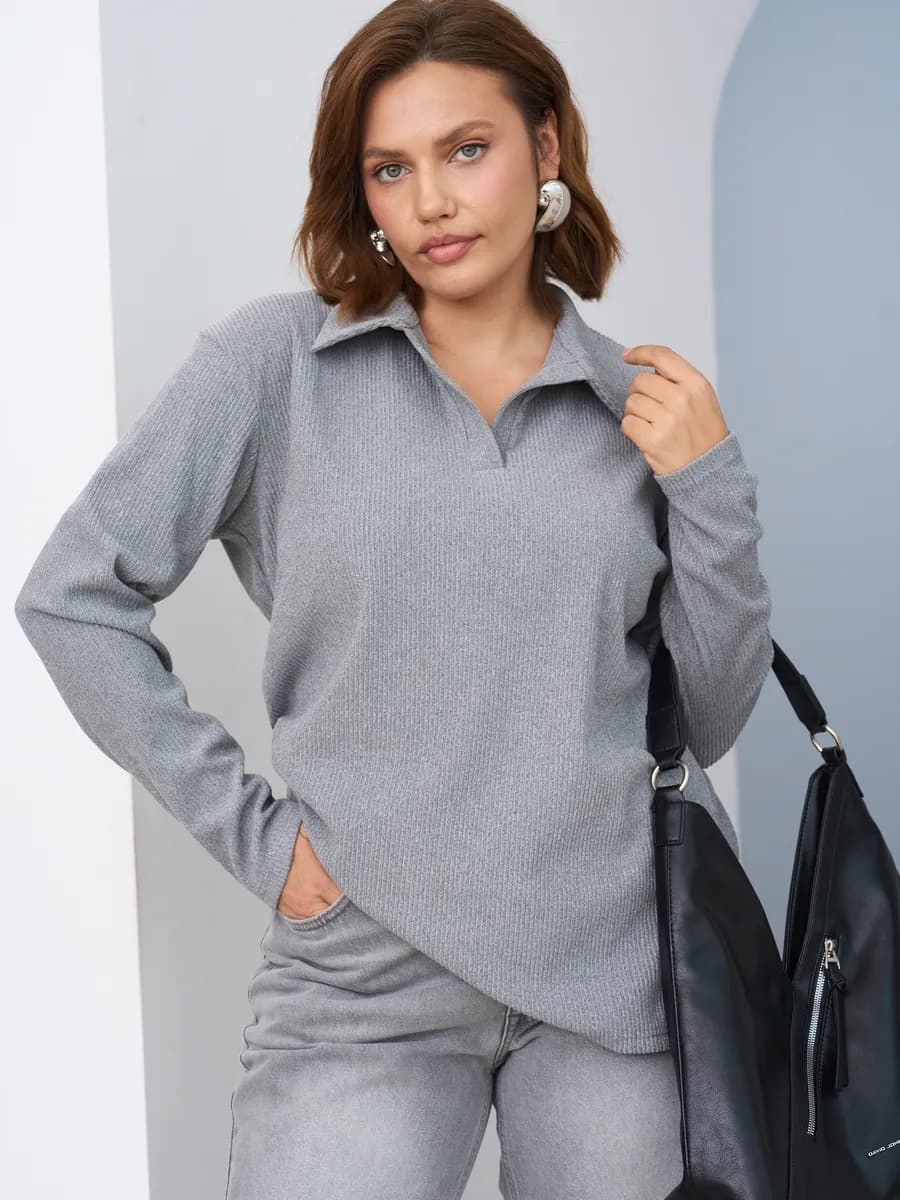 Джемпер поло женский с длинным рукавом