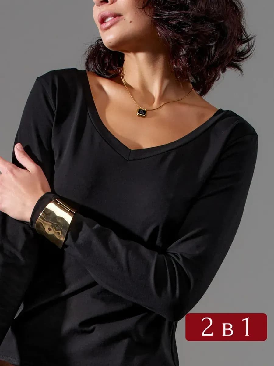 Лонгслив футболка с V-образным вырезом и длинным рукавом