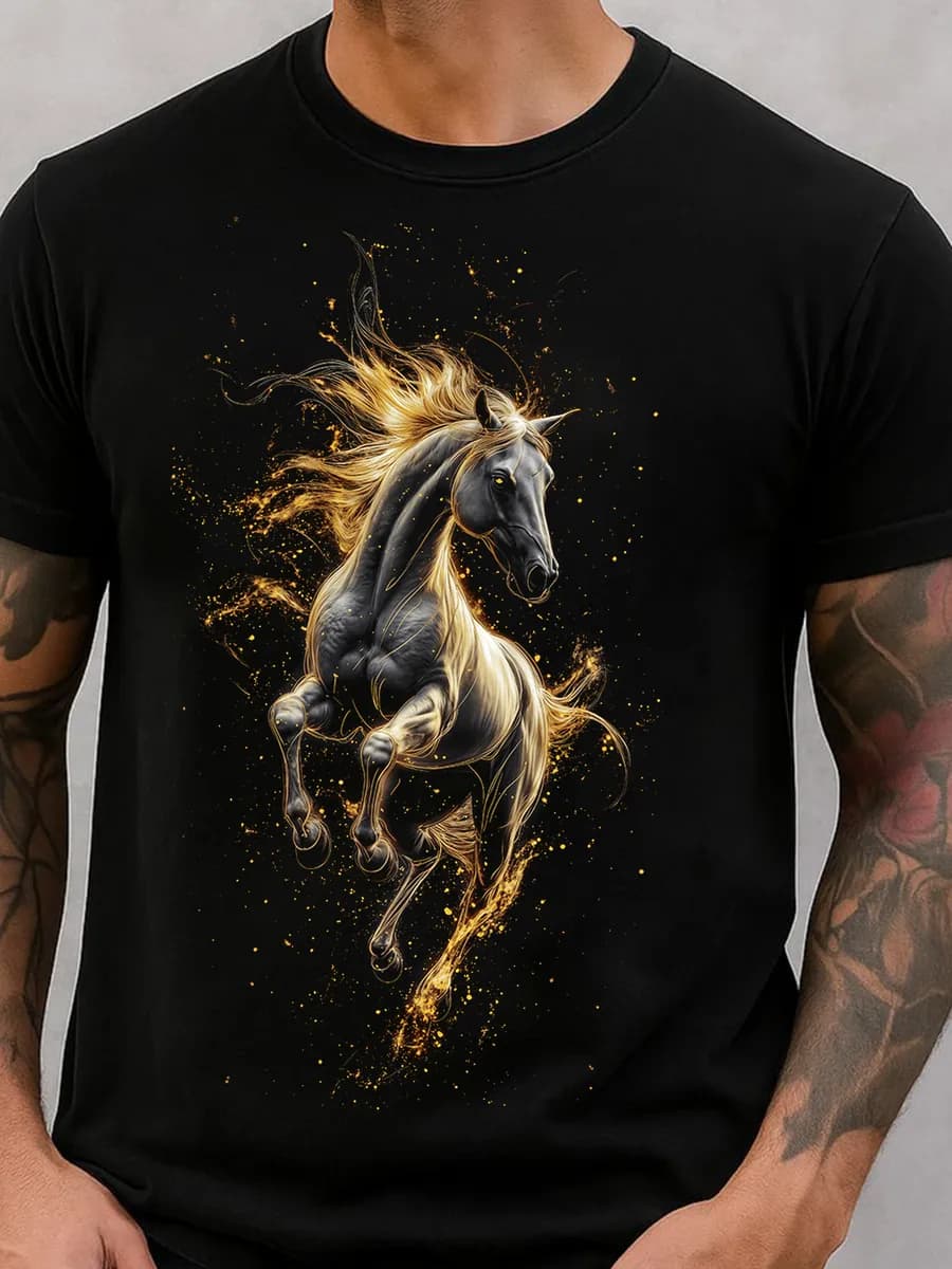 Футболка новогодняя с принтом конь светящийся