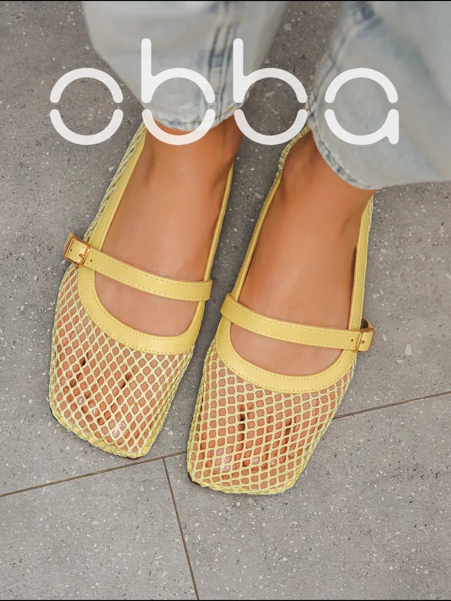 Балетки сетчатые с квадратным носом и ремешком