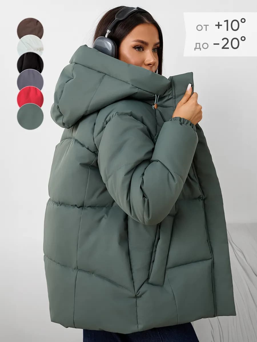 Куртка короткая зимняя с капюшоном, утепленная