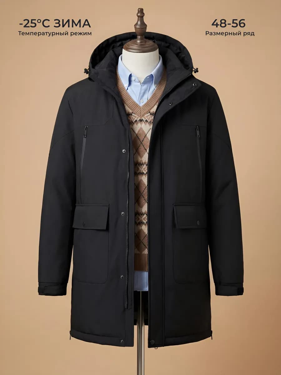 Куртка зимняя с капюшоном длинная