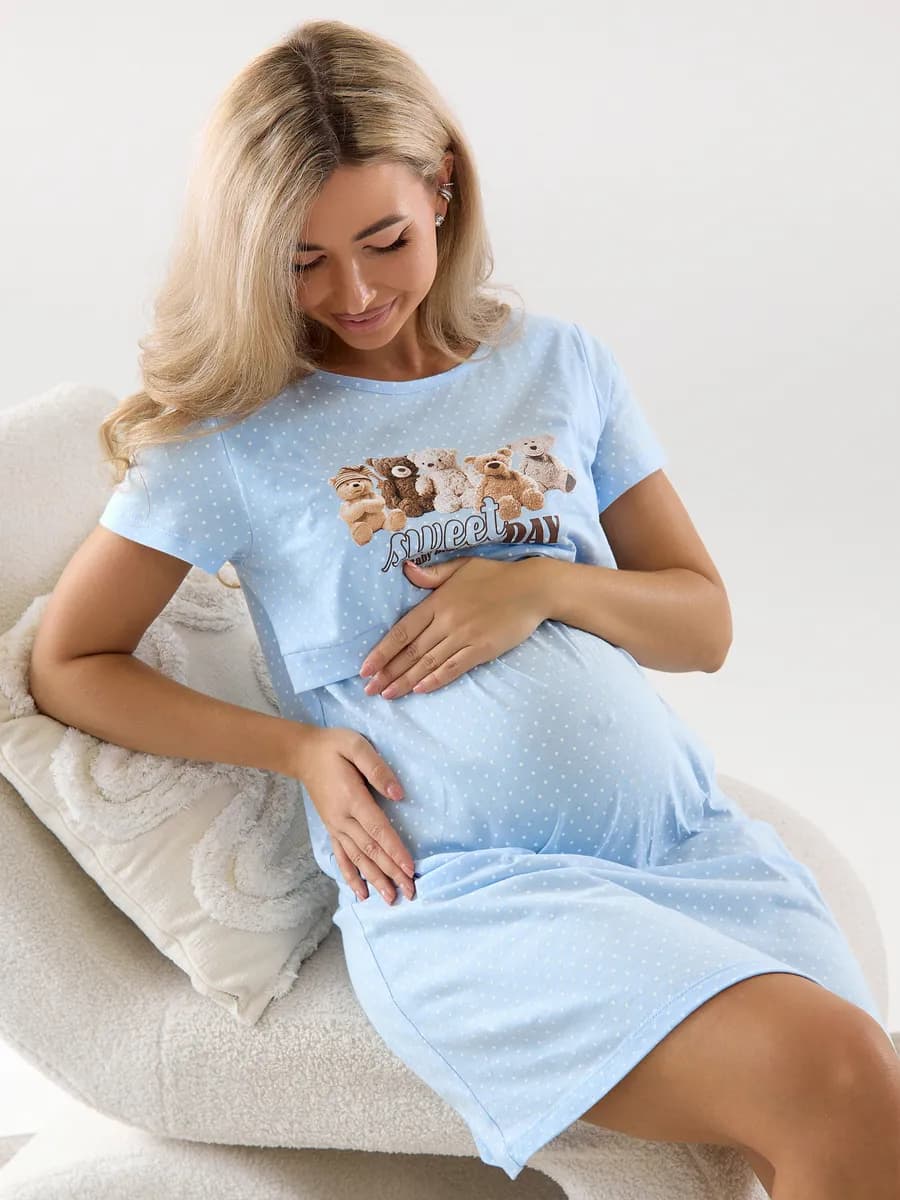 Ночная сорочка с коротким рукавом и рисунком трикотаж