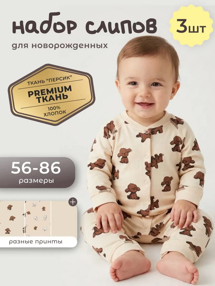 Слип для новорожденных комбинезон нательный 3 шт
