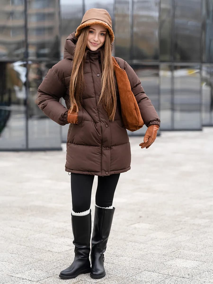 Куртка зимняя для девочки до колена пуховик