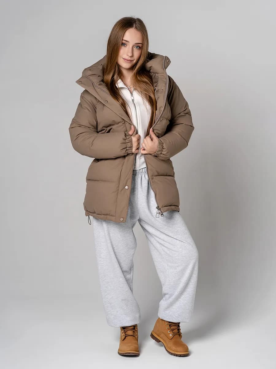 Куртка зимняя для девочки до колена пуховик мокко mocha