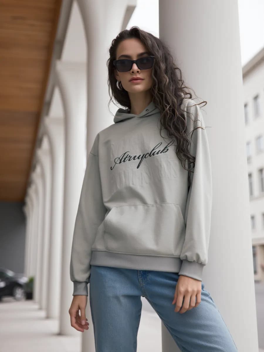 Худи оверсайз без начеса с капюшоном