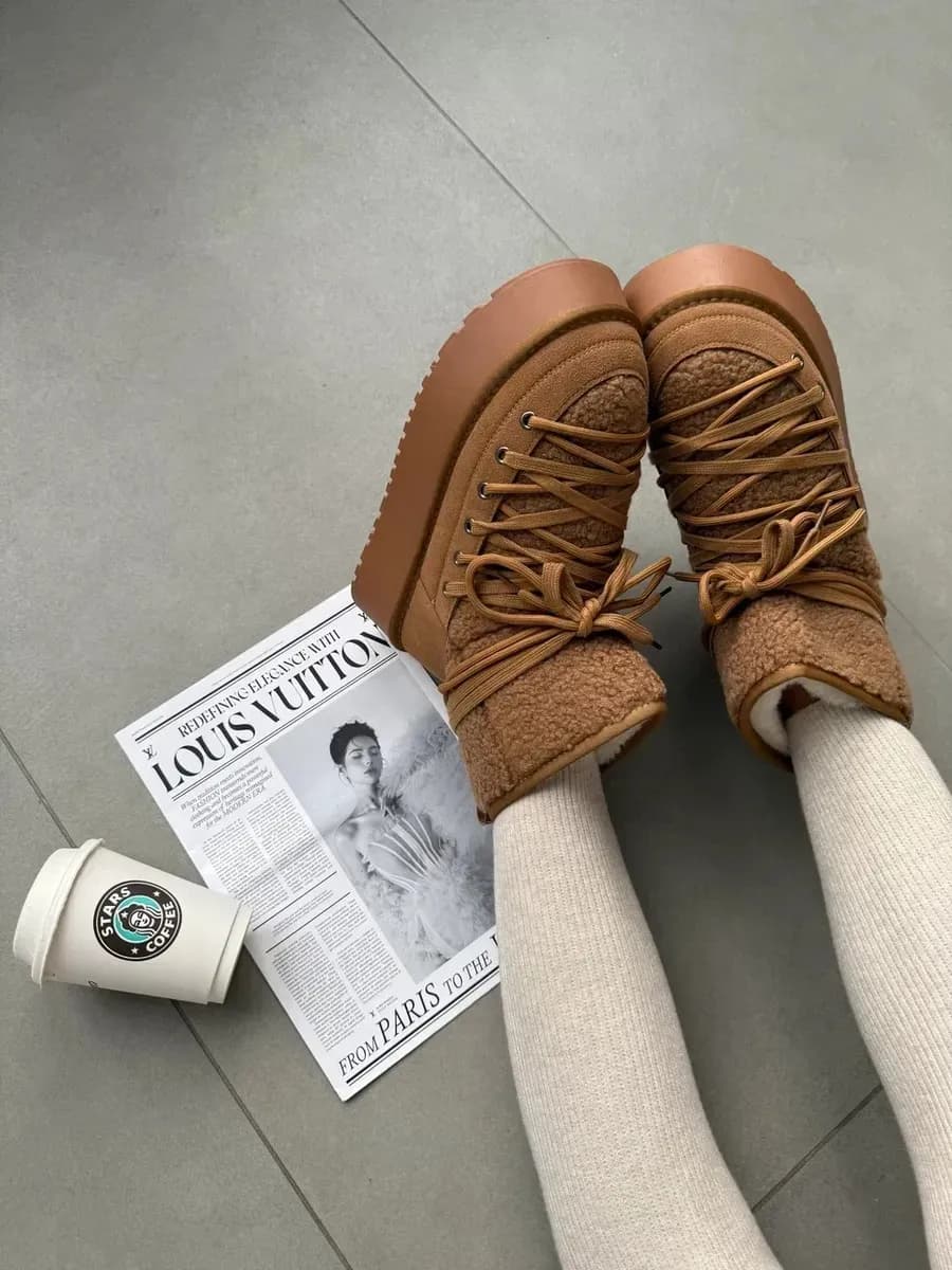 Угги мунбуты луноходы на платформе со шнурками