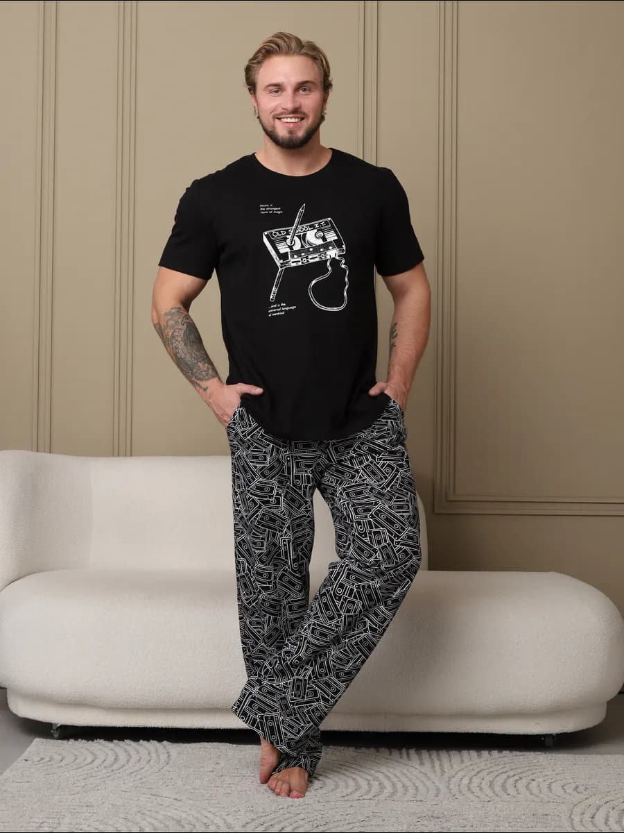 Домашний летний костюм с брюками трикотажный