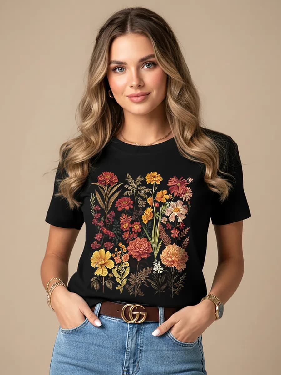 Футболка принтом цветов