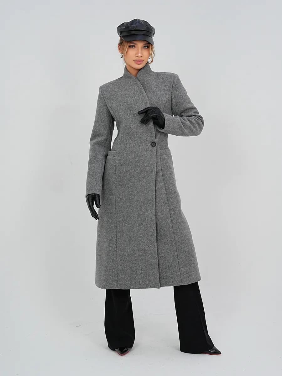 Пальто макси приталенное теплое зима