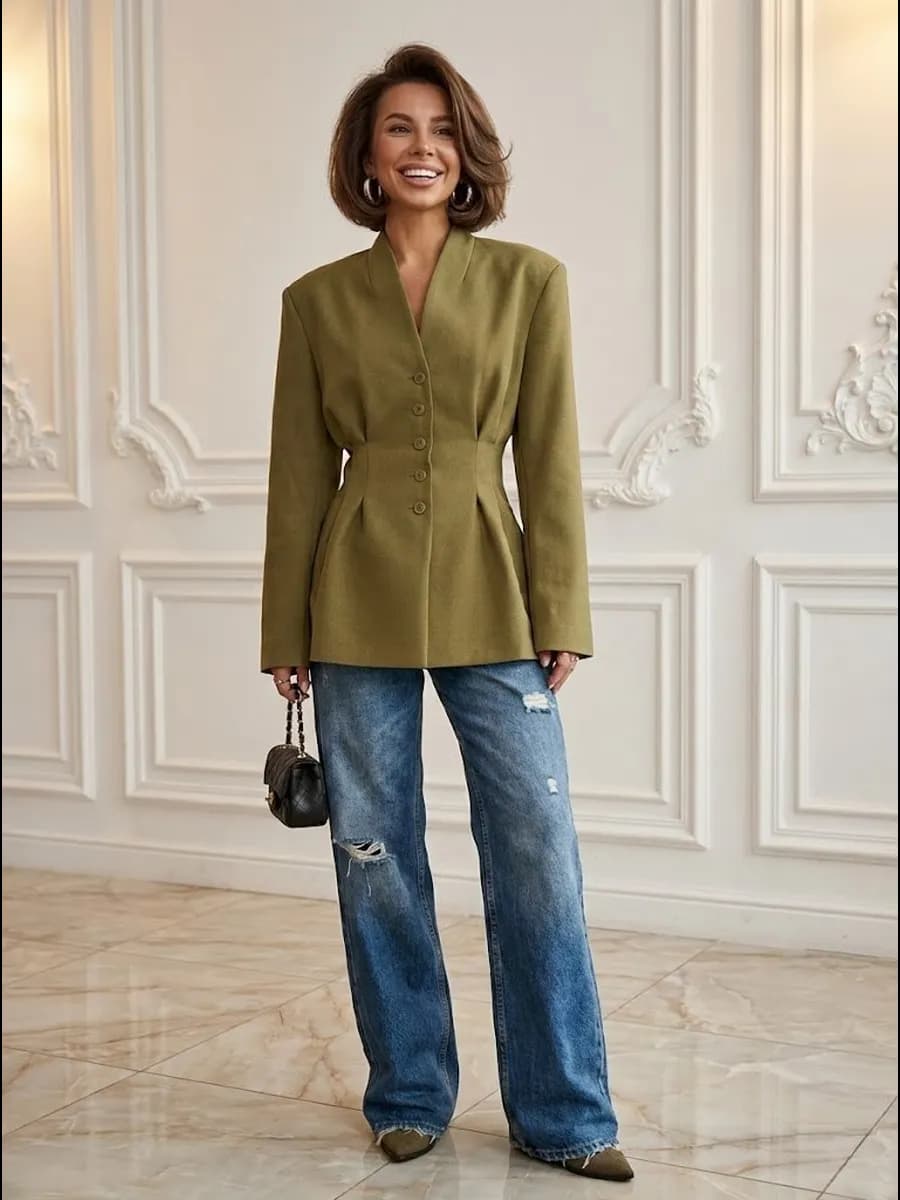 Пиджак приталенный удлиненный жакет с защипами классический