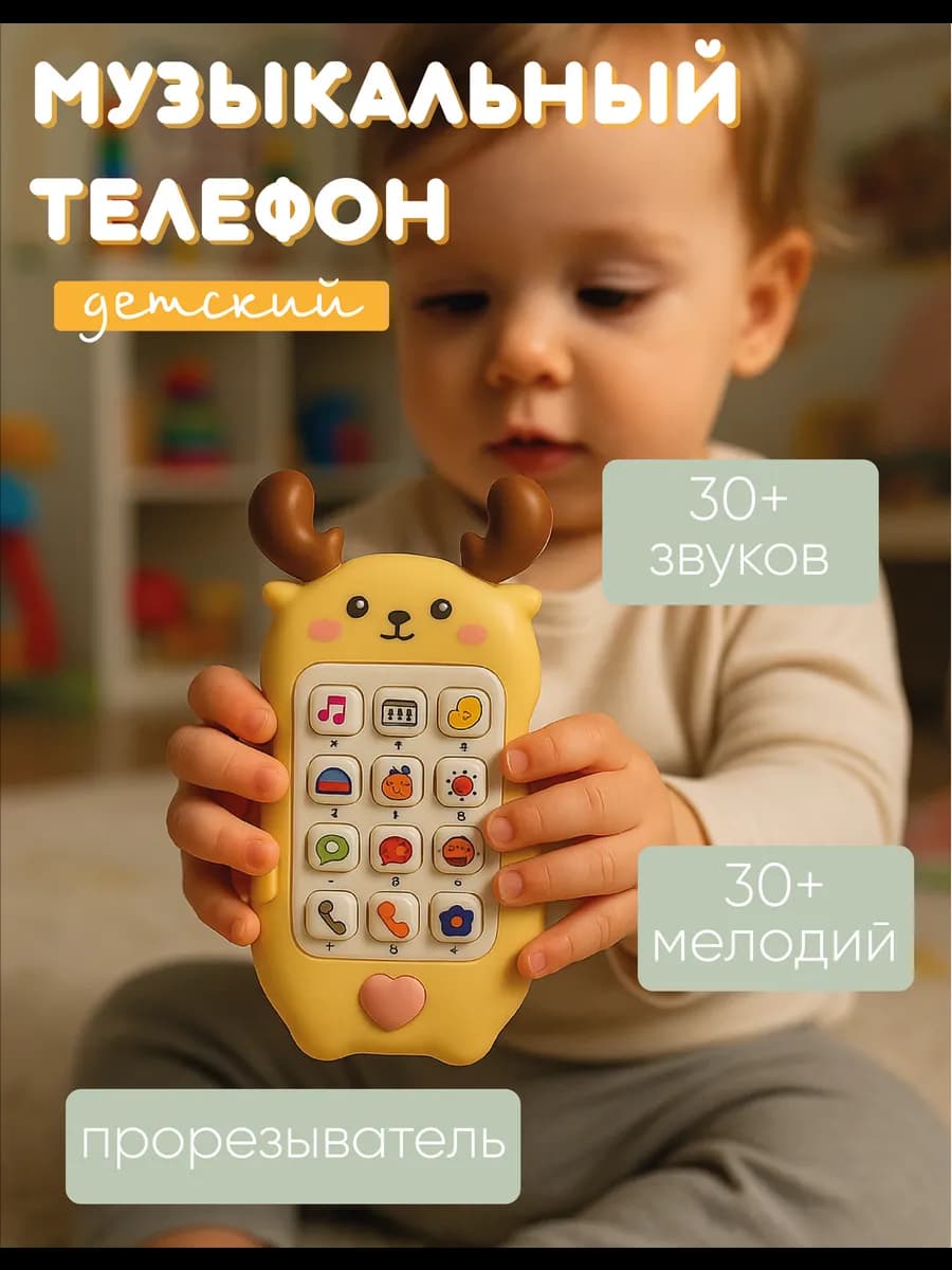 Музыкальный телефон детский, развивающая игрушка от года
