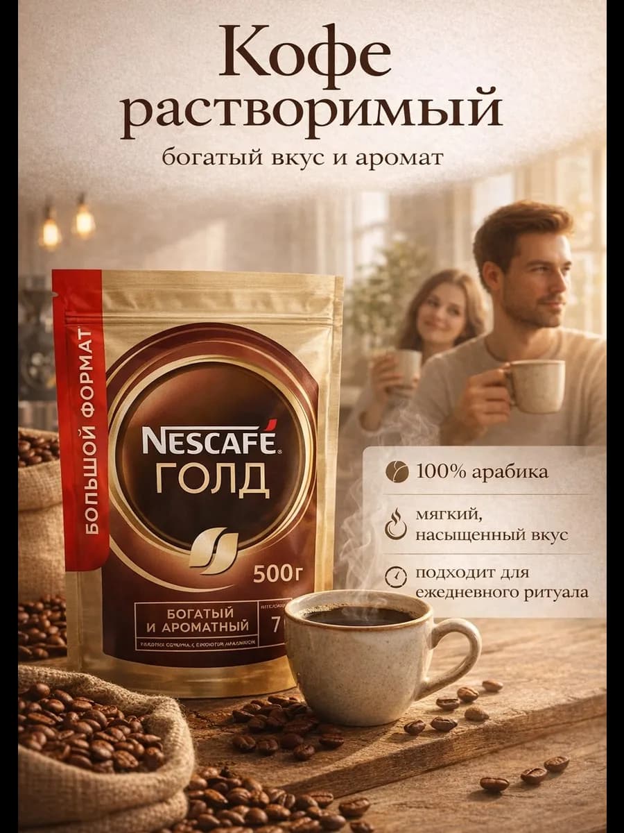 Кофе Нескафе Голд (Nescafe Gold) растворимый 500 гр