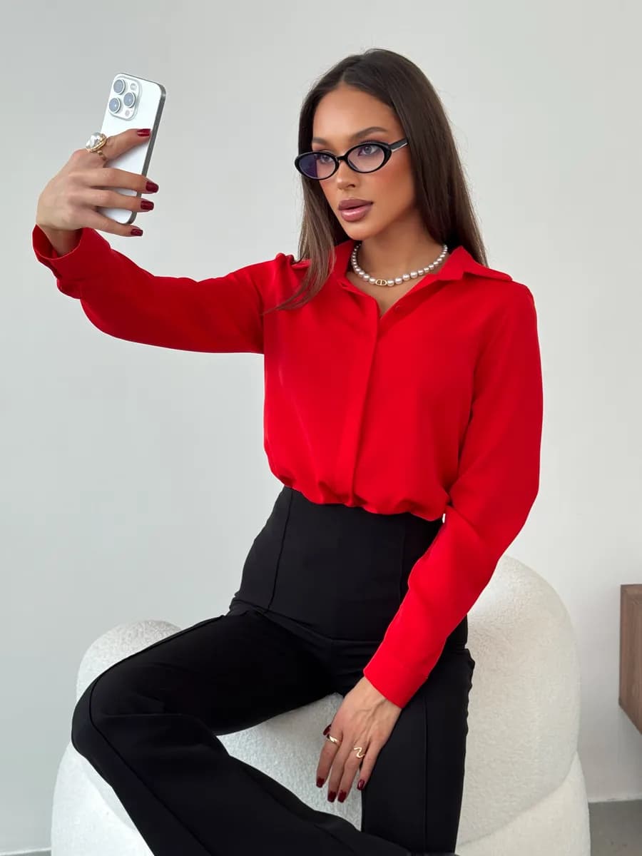 Блузка стильная нарядная офисная с длинным рукавом