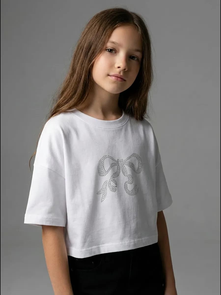 Футболка детская оверсайз укороченная базовая