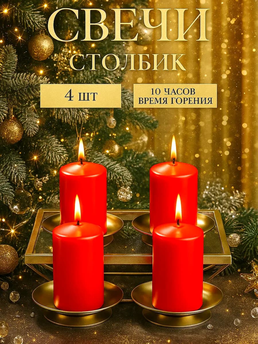 Свечи столбики 4 шт. 60*40 мм красные