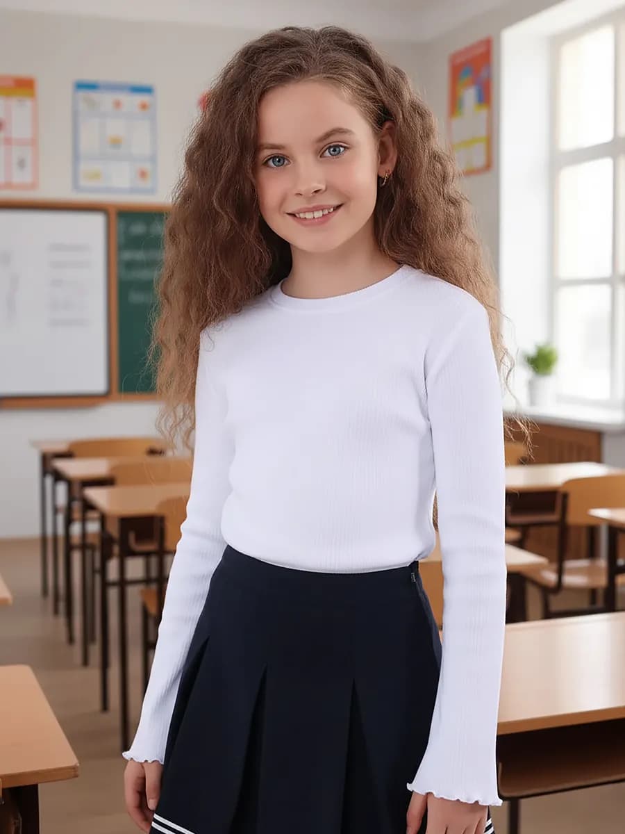 Лонгслив в рубчик школьный с рукавами клеш хлопок