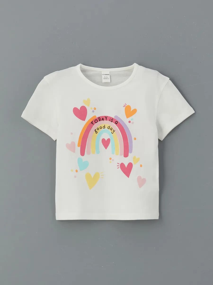 Футболка круглым вырезом принтом для девочек