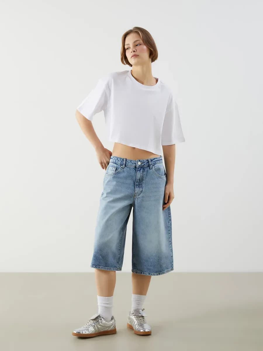 Кроп-Топ Однотонный Коротким Рукавом для женщин