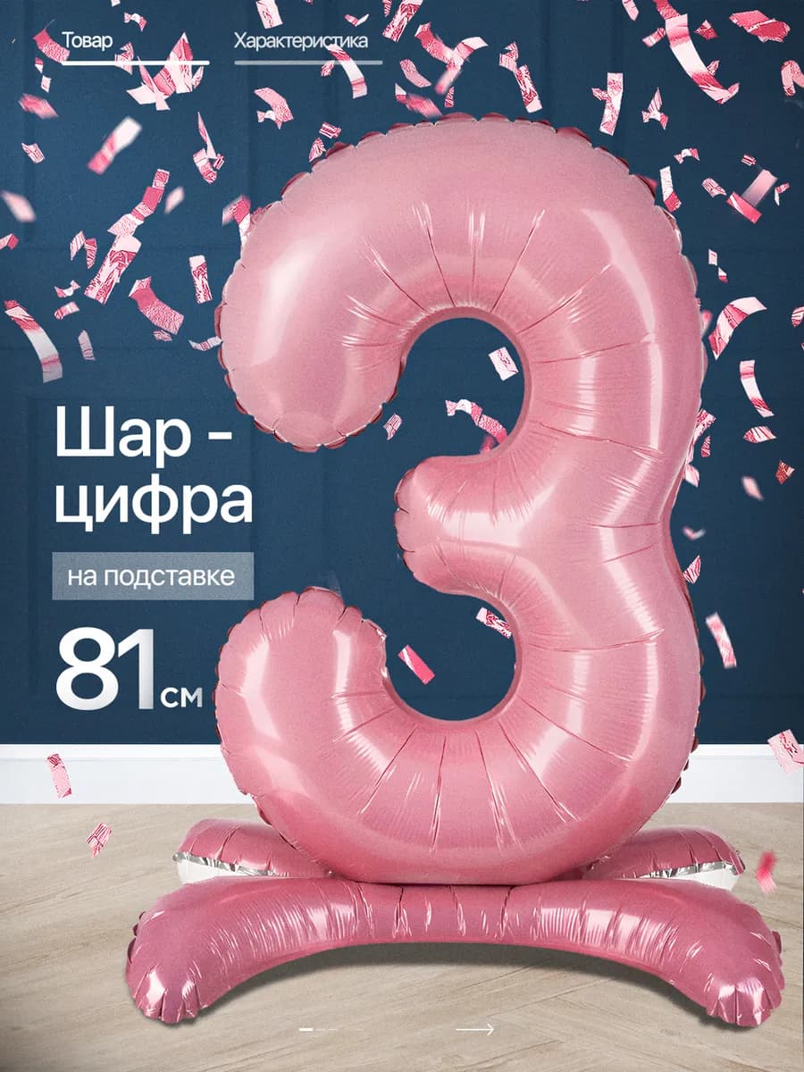 Шар фольгированный цифра 3 годика девочке на день рождения