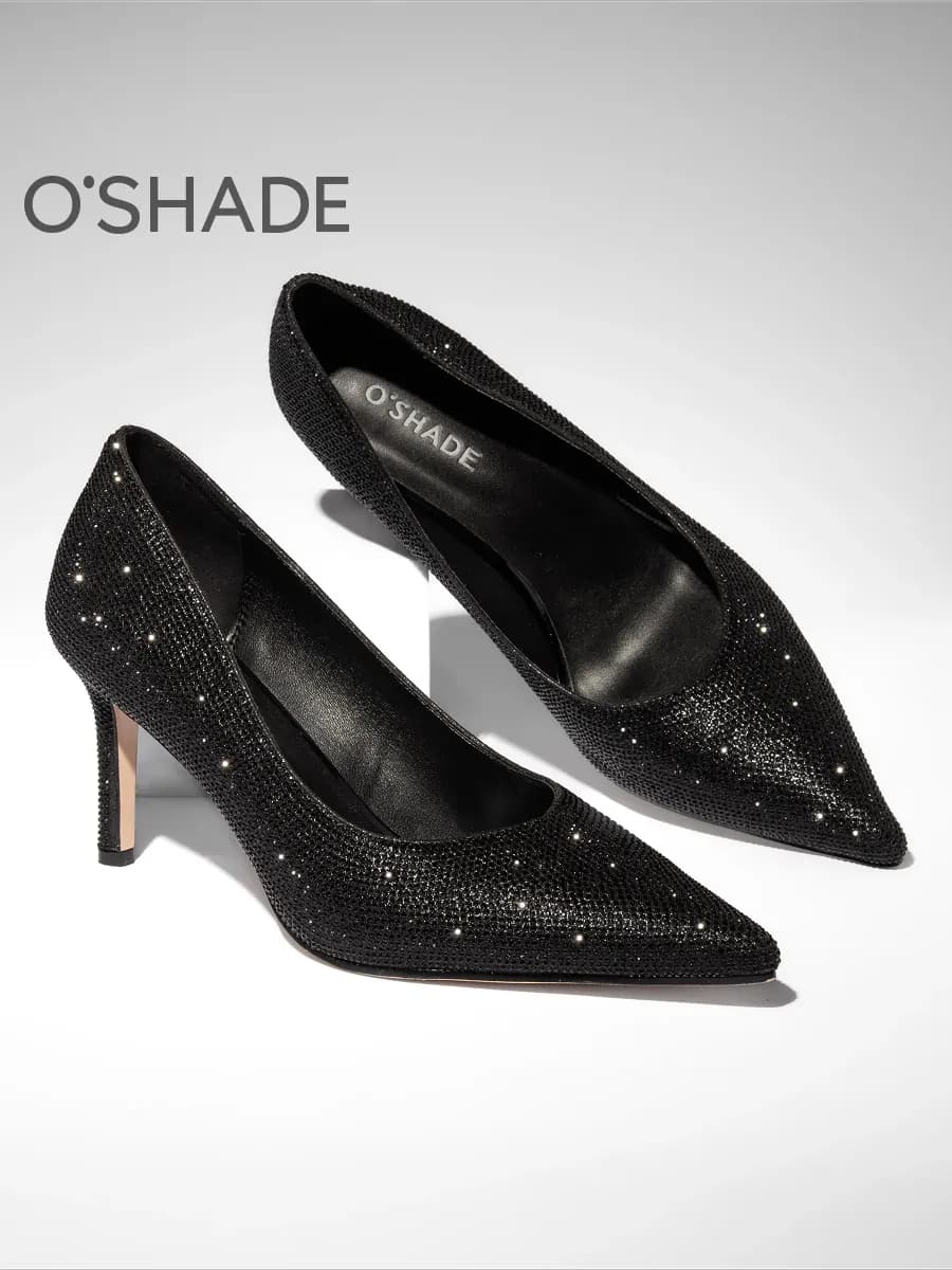 Туфли женские на каблуке вечерние черные со стразами