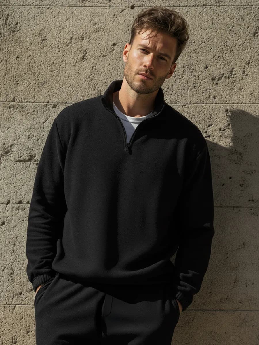 Свитшот оверсайз флис с воротником на молнии