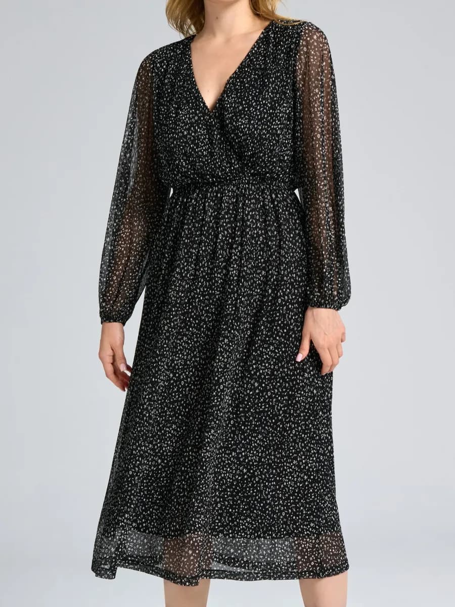 Платье на запах с принтом в горошек