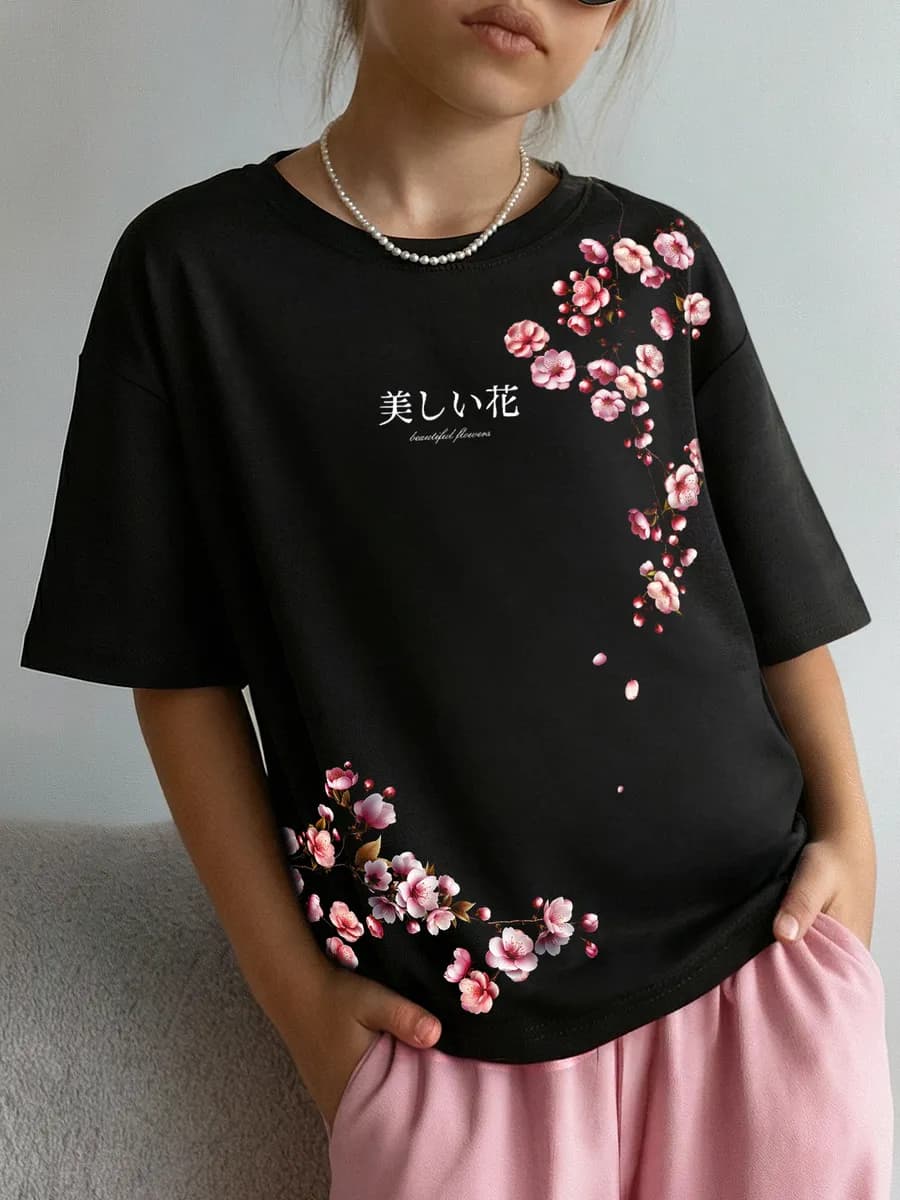 Футболка оверсайз хлопок принт сакура повседневная