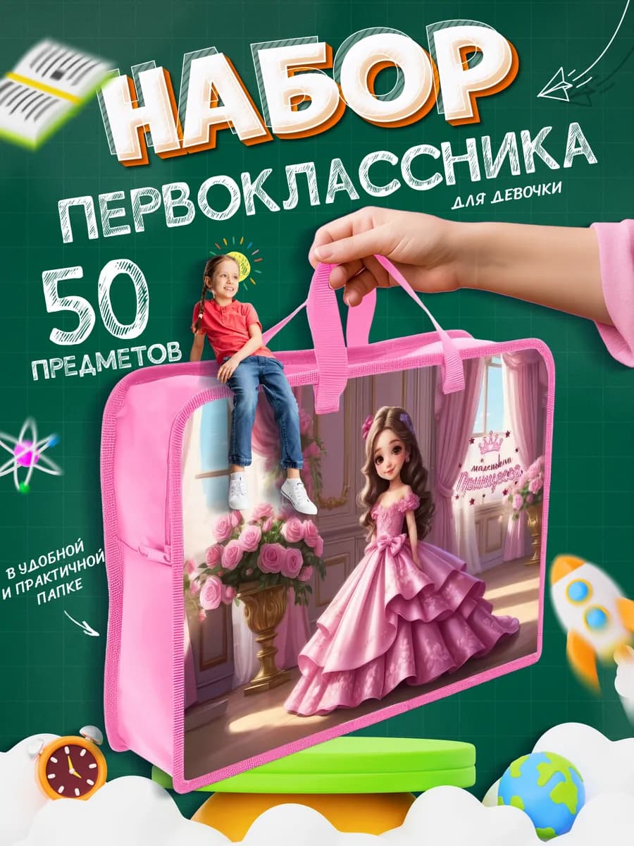 Набор первоклассника для девочек для школы канцелярский