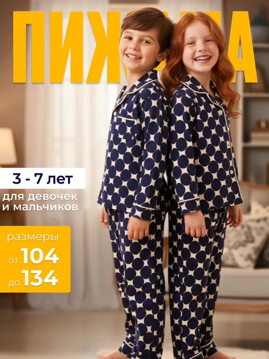 Пижама детская с рубашкой и брюками