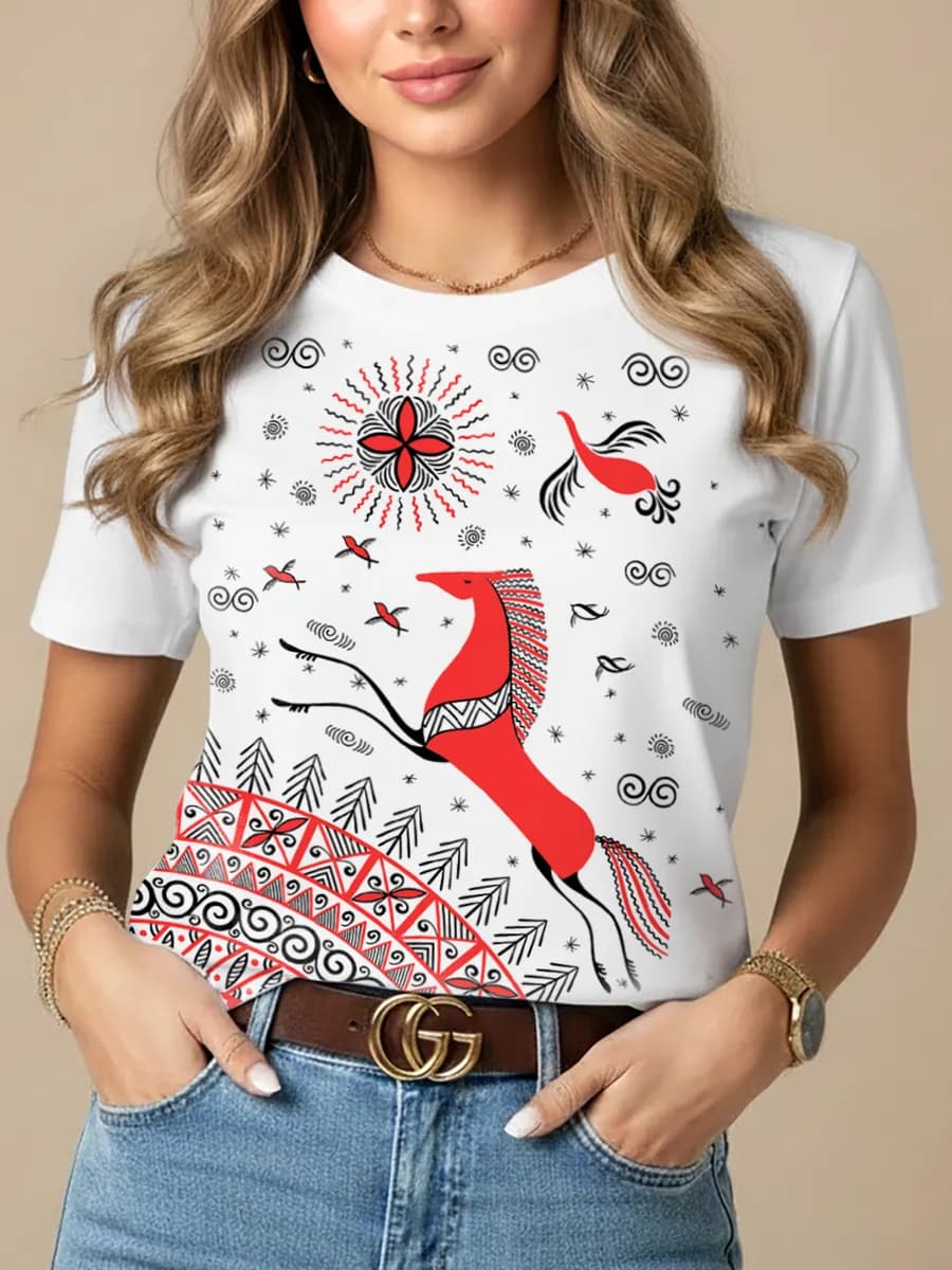 Новогодняя футболка 2026 со светящимся принтом Лошадки